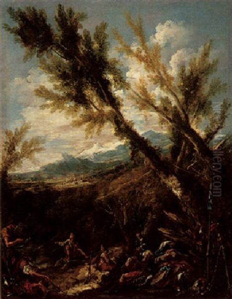 Landscape With Soldiers Resting Oil Painting by Alessandro Magnasco