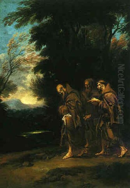 Three Monks Walking In A Landscape Oil Painting by Alessandro Magnasco