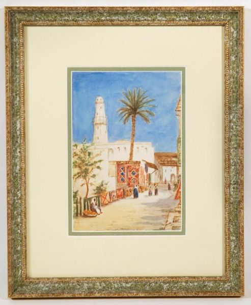 Rug Merchant In The Souk Oil Painting by Mabel Berger