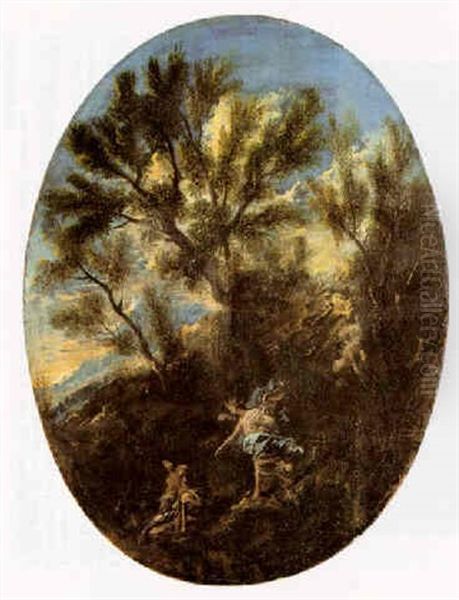 Landscape With An Angel Appearing To A Hermit Oil Painting by Alessandro Magnasco