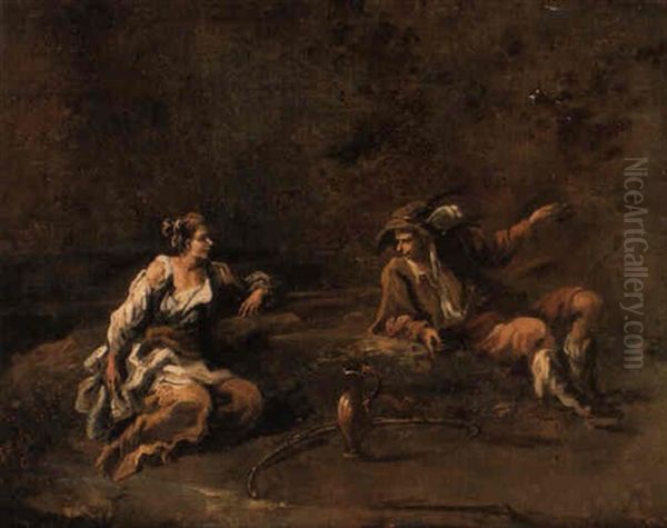 A Peasant Couple Resting In A Landscape Oil Painting by Alessandro Magnasco