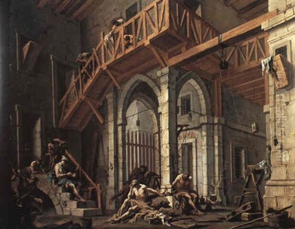 Interior Of A Prison With Joseph Interpreting Dreams Oil Painting by Alessandro Magnasco