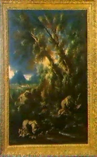 Sturmbewegte Waldlandschaft Mit Zwei Monchen Oil Painting by Alessandro Magnasco