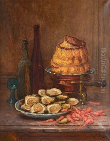 Huitres Et Souffle Aux Bouteilles Oil Painting by Alfred Magne