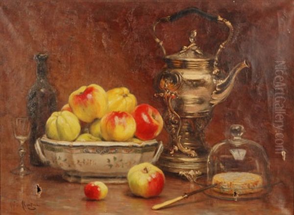 Stillleben Mit Apfeln, Teekrug Und Kaseglocke Oil Painting by Desire Alfred Magne