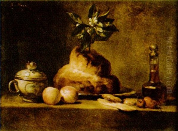 Stilleben Mit Brot, Obst Und Einer Zuckerdose Oil Painting by Desire Alfred Magne