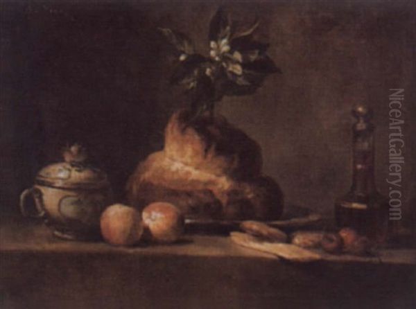 Stilleben Mit Brot, Obst Und Einer Zuckerdose Oil Painting by Desire Alfred Magne