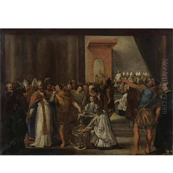 Constantine Burning The Arian Books At The First Council Of Nicaea Oil Painting by Carlo Magnoni