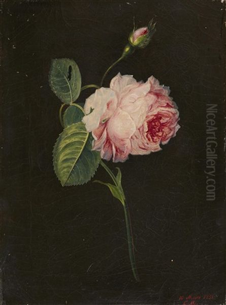 A Rose Branch Oil Painting by Eduard Magnus