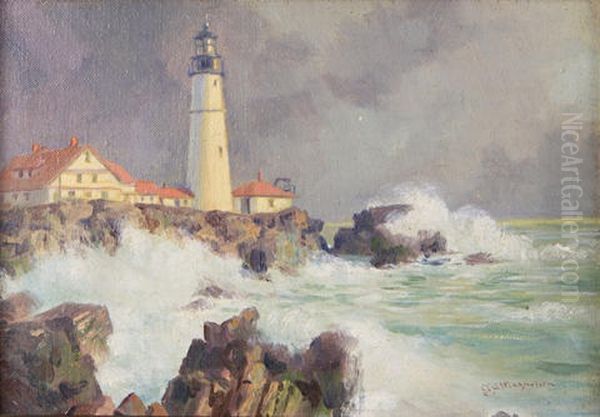 Lighthouse At Balboa Island Oil Painting by Christian Karl Magnussen