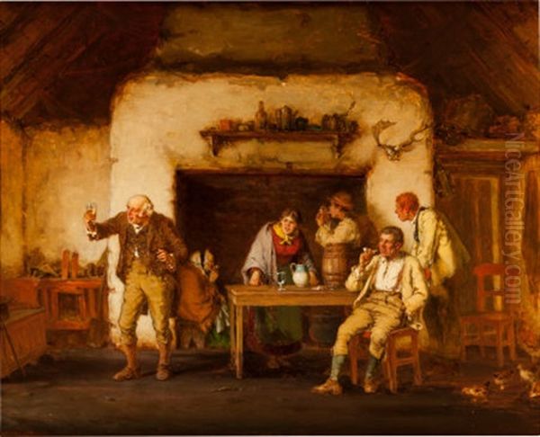 Jovial Irish Family Gathering Oil Painting by William Magrath