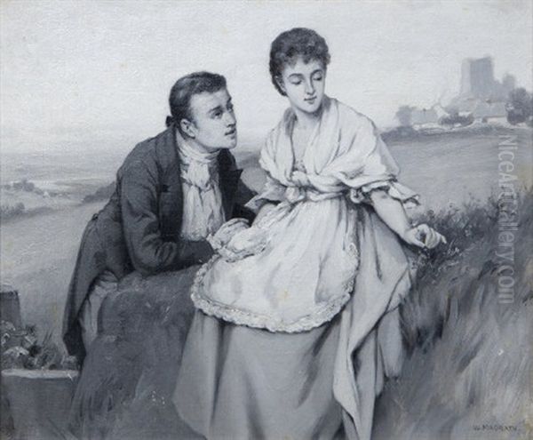 A Courting Couple, In A Pastoral Landscape Oil Painting by William Magrath