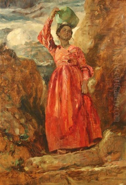 Young Woman With A Jug Oil Painting by Gusztav Magyar Mannheimer