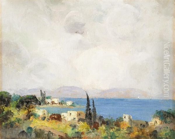 Mediterran Tengerpart Oil Painting by Gusztav Magyar Mannheimer