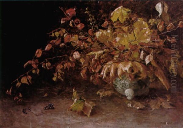 Herbstlicher Straus In Chinesischer Vase Oil Painting by Marie Magyar