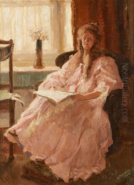 Jeune Femme A La Lecture Oil Painting by Eugene Mahaux