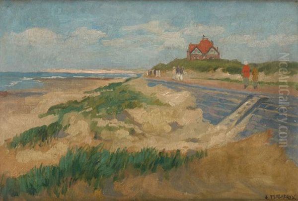 La Plage Du Lekkerbek A Knokke Oil Painting by Eugene Mahaux