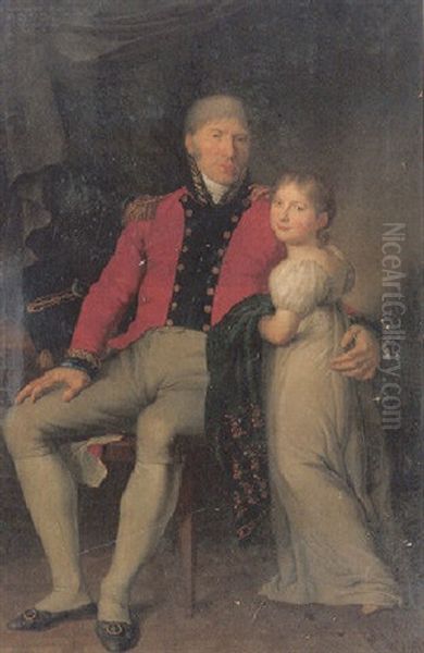 Portrait Des Freiherrn Von Tautphoeus Im Habit Eines Generals Mit Seiner Liebreizenden Tochter Oil Painting by Josef (Willibrord Josef) Maehler