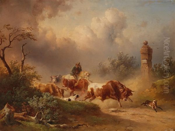 Returning Home With An Approaching Storm Oil Painting by Edmund Mahlknecht