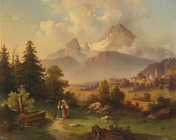 View Of The Watzmann Oil Painting by Edmund Mahlknecht