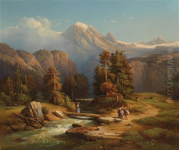 The Reichenbach In Rosenlaui In Switzerland Oil Painting by Edmund Mahlknecht