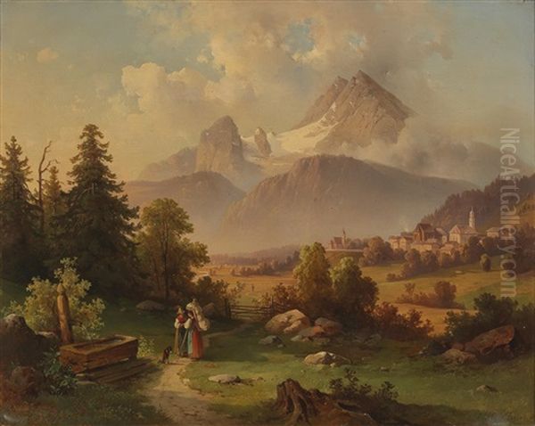 View Of The Watzmann Oil Painting by Edmund Mahlknecht