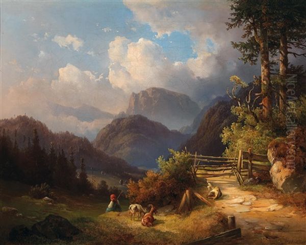 Scene From The Salzkammergut Oil Painting by Edmund Mahlknecht