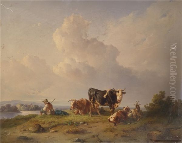 Rast Der Hirten Am Seeufer Oil Painting by Edmund Mahlknecht