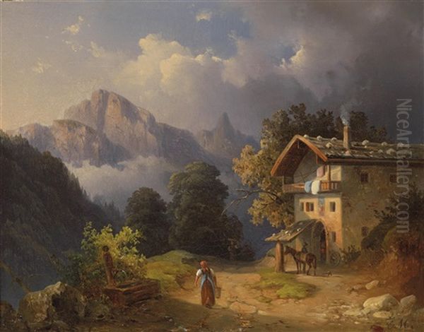 Gebirgsmotiv Bei Aufziehendem Gewitter Oil Painting by Edmund Mahlknecht