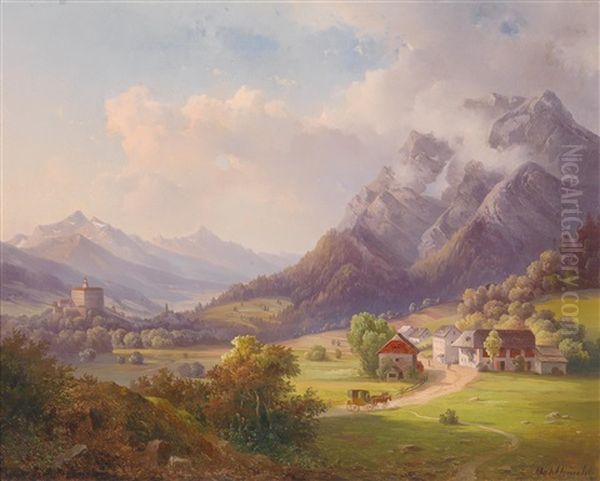 Blick Auf Den Grimming Und Schloss Trautenfels Bei Stainach-irdning Im Steirischen Ennstal Oil Painting by Edmund Mahlknecht