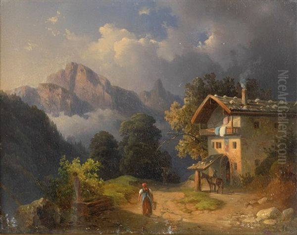 Gewitterstimmung Im Hochgebirge Oil Painting by Edmund Mahlknecht