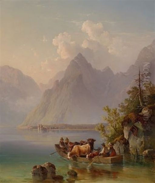 Die Uberfuhr Am Konigssee Oil Painting by Edmund Mahlknecht