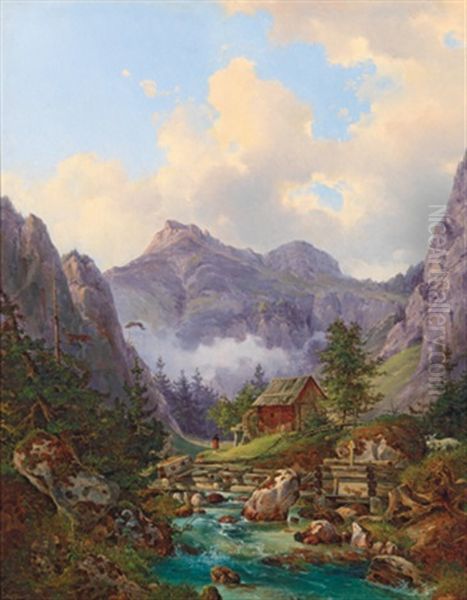 Motiv Aus Der Steiermark, Blick Auf Den Loser Oil Painting by Edmund Mahlknecht