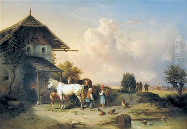 Die Dorfschmiede Oil Painting by Edmund Mahlknecht