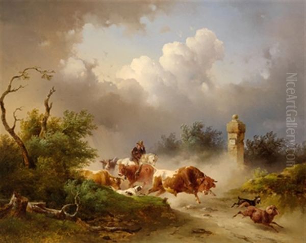 Am Heimweg Vor Dem Aufziehenden Gewitter Oil Painting by Edmund Mahlknecht