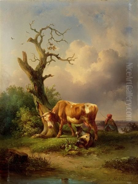 Weideidylle Oil Painting by Edmund Mahlknecht