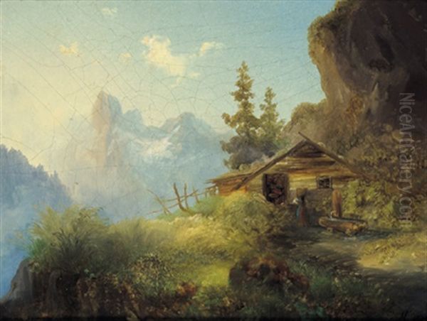 Alpenlandschaft Mit Figurlicher Staffage by Edmund Mahlknecht