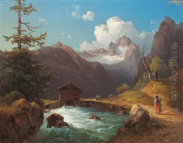 Partie Aus Dem Salzkammergut Oil Painting by Edmund Mahlknecht