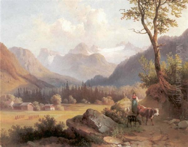 Blick Auf Den Dachstein Oil Painting by Edmund Mahlknecht