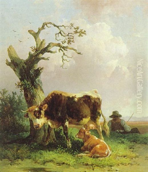 Weideidylle Vor Einer Weiten Landschaft Oil Painting by Edmund Mahlknecht