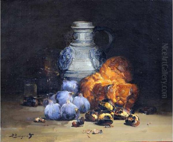 Nature Morte A La Brioche Etaux Fruits Oil Painting by Denis Pierre Bergeret