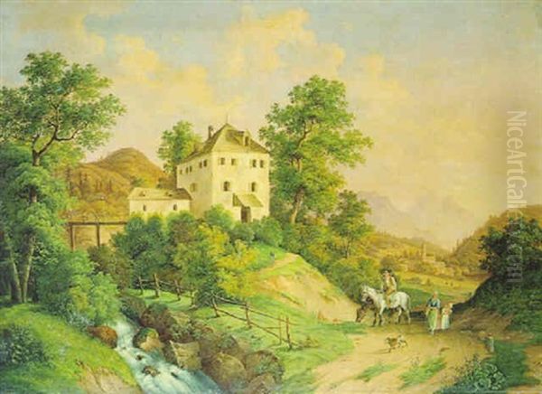 Kuhe An Der Tranke Oil Painting by Edmund Mahlknecht