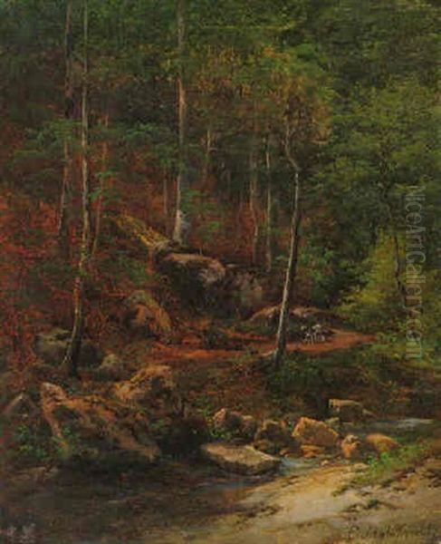 Ein Hund Am Waldweg Oil Painting by Edmund Mahlknecht