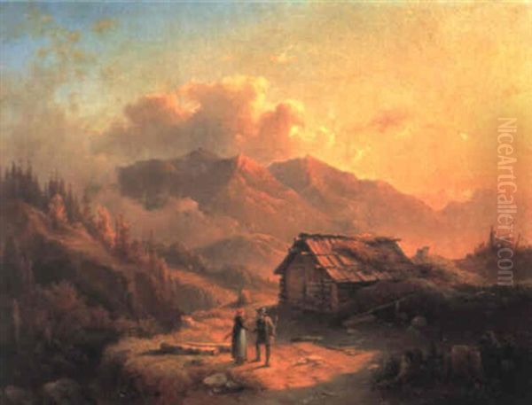 Begegnung Auf Der Alm Oil Painting by Edmund Mahlknecht