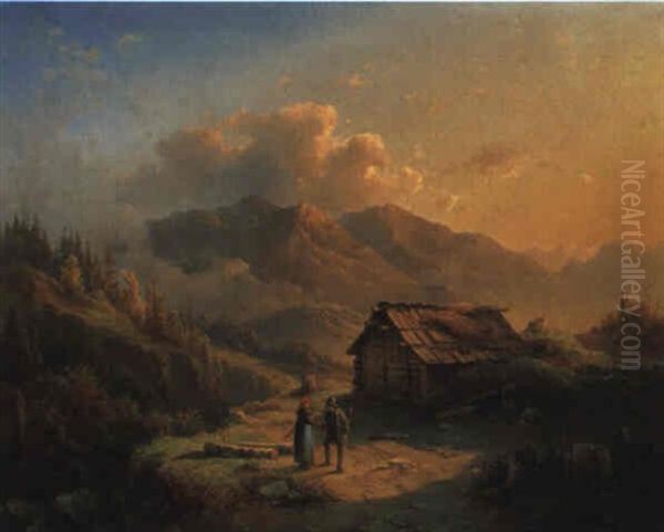 Begegnung Auf Der Alm Oil Painting by Edmund Mahlknecht