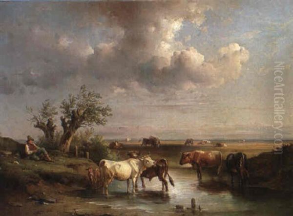 Viehweide Oil Painting by Edmund Mahlknecht