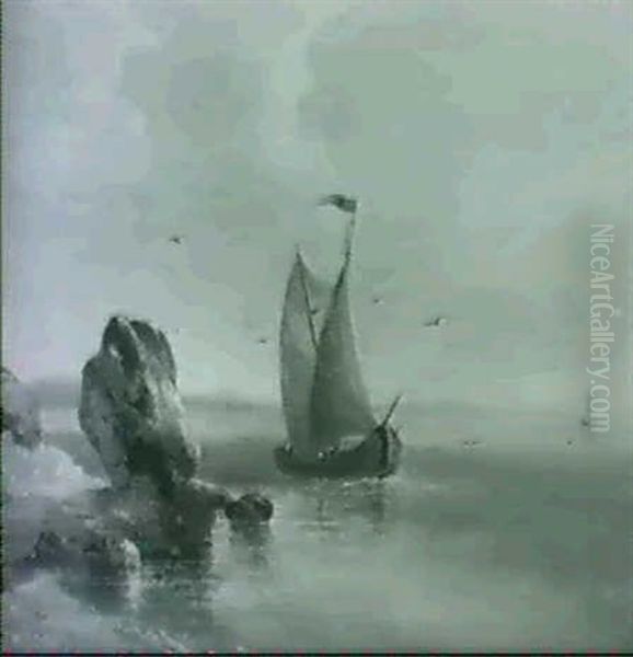 Segelboote Vor Der Kuste Oil Painting by Edmund Mahlknecht