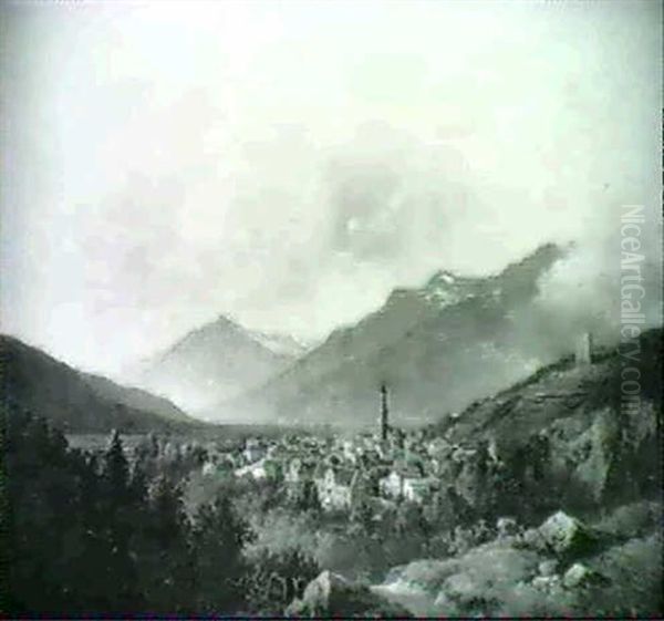 Stadtchem Im Alpental Oil Painting by Edmund Mahlknecht