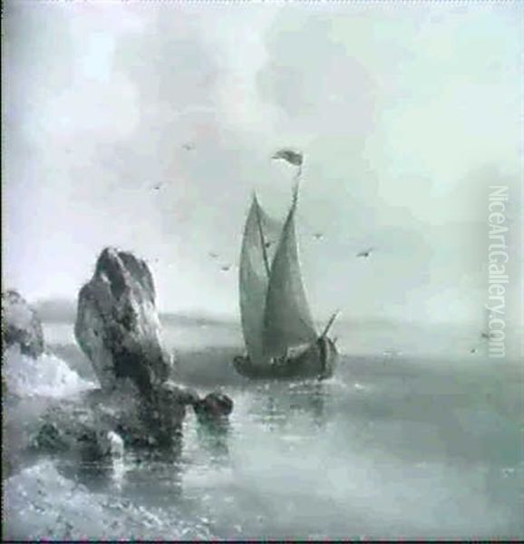 Segelboote Vor Der Kuste Oil Painting by Edmund Mahlknecht