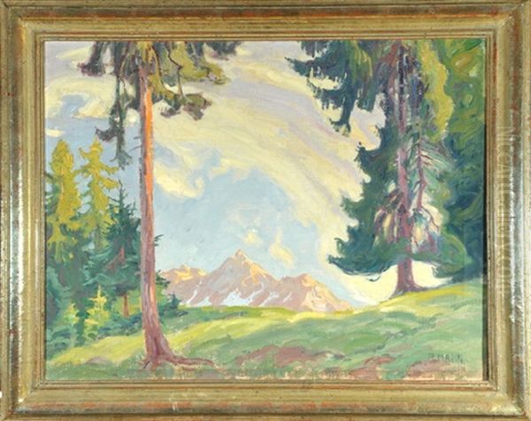 Waldlichtung Mit Blick Auf Die Rotspitze In Den Allgauer Alpen Oil Painting by Richard Mahn